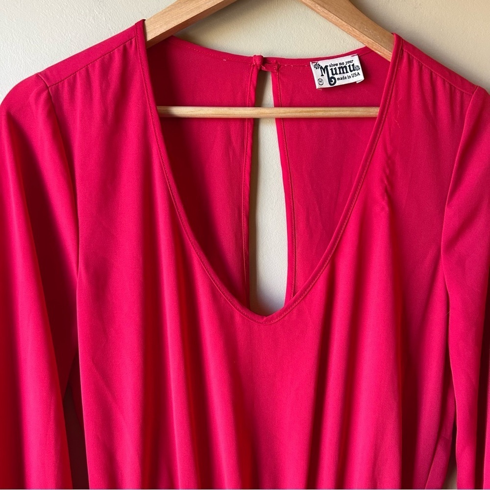Show Me Your Mumu Women's Size Medium Red Rainey Mini Dress Long Sleeves Cut Out - Picture 3 of 14